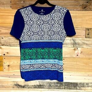 Lands’ End size x-small navy with design on front short sleeve slinky top